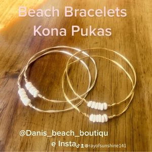 Handmade wire, wrapped puka shell, bracelets